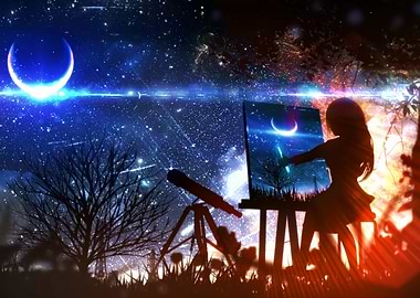 Girl Painting the Night Sky
