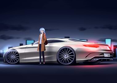 Anime Girl with Mercedes S63 Coupe
