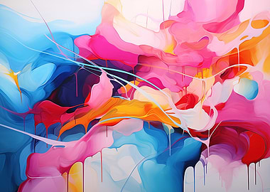 Colorful Abstract Painting with Dripping Paint