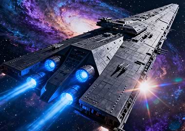 Starship in Space with Nebula Background