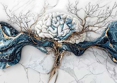 Marble Brain with Golden Veins