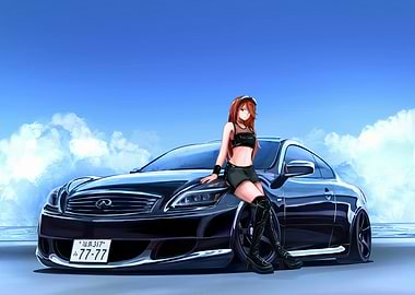 Anime Girl with Black Car
