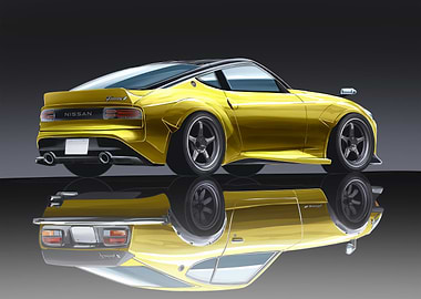 Yellow Nissan Z Reflection