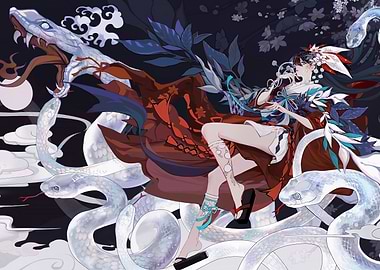 Woman with Snakes Digital Art