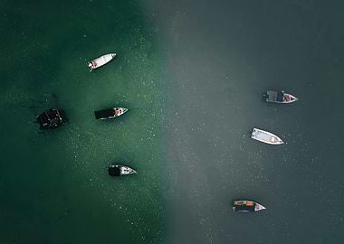 Aerial view of boats on water