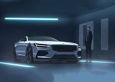 Sleek Car with Anime-Style Character