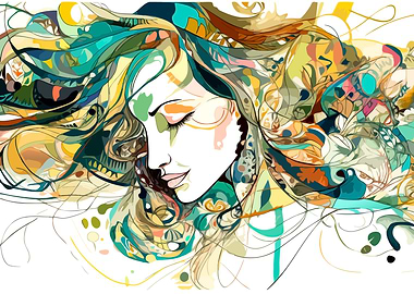 Abstract Woman Portrait with Flowing Hair