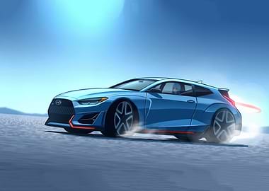Blue Hyundai Veloster N Cartoon
