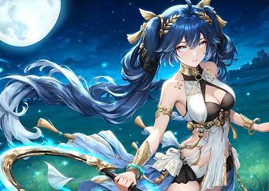 Girl with Blue Hair and Scythe