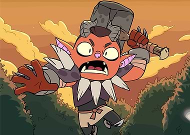Cartoon Goblin with Hammer in Action