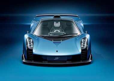 Blue Supercar Front View Studio Shot