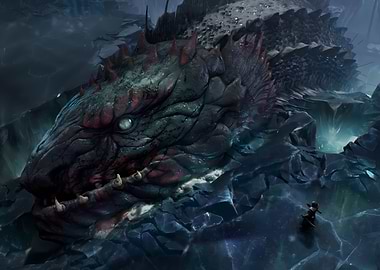 Fantasy Dragon and Small Human Figure