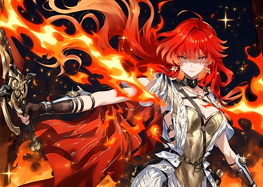 Fiery Anime Warrior with Sword