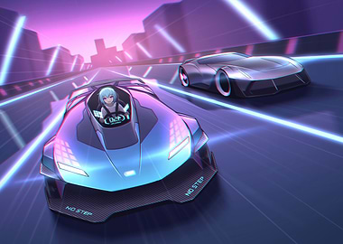 Futuristic Car Race with Anime Girl