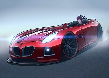 Red Pontiac Solstice with Anime Driver