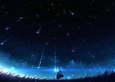 Girl under starry night sky