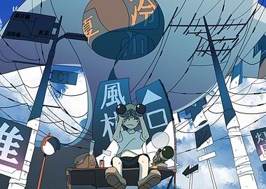 Boy with Binoculars in Urban Landscape