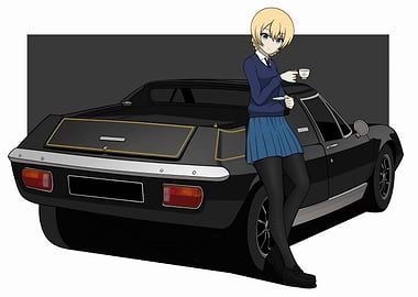 Anime Girl with Black Lotus Car