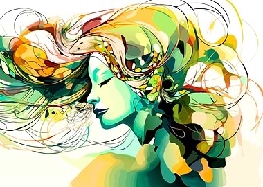 Abstract Woman Portrait with Flowing Hair