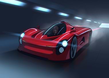 Red Sports Car in Tunnel