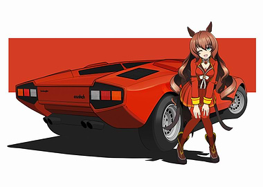 Anime Girl with Red Lamborghini Countach
