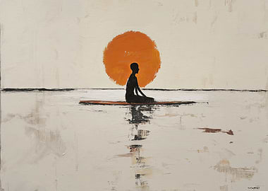 Meditative Silhouette Under Orange Sun Painting