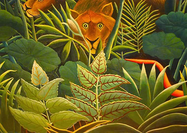 Surreal Jungle with Lions and Snake, henri rousseau painting