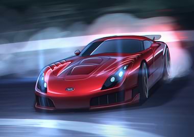 Red TVR Sports Car in Motion