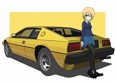 Anime Girl with Yellow Sports Car