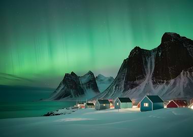 Aurora Borealis over Arctic Village Northern Lights