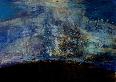 Abstract Landscape Painting with Blue Hues