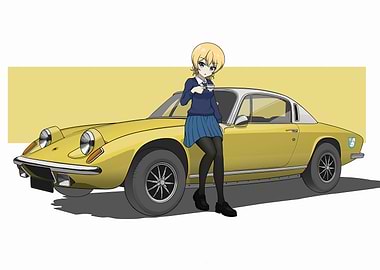 Anime Girl with Yellow Car Illustration