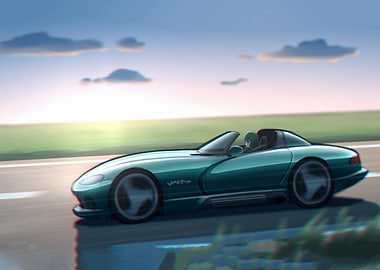 Teal Viper Roadster on the Road