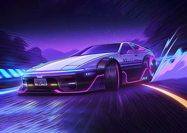 Cyberpunk Car Racing in Neon Night