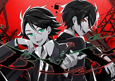Anime Duo with Key and Red Backdrop