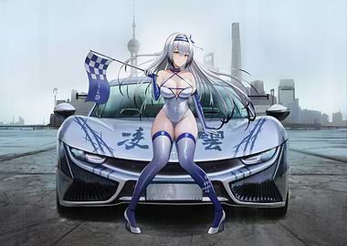 Anime Girl with Race Car in Shanghai