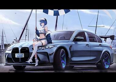 Anime Girl on Blue BMW M3