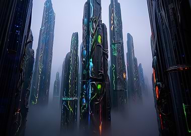 Futuristic Cityscape with Glowing Towers