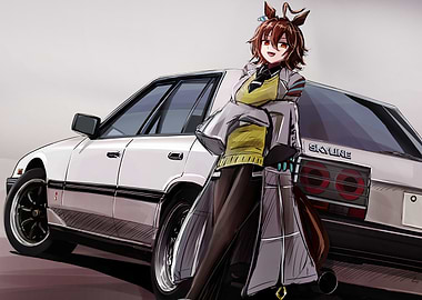 Anime Girl with White Nissan Skyline