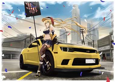 Anime Girl with Yellow Car