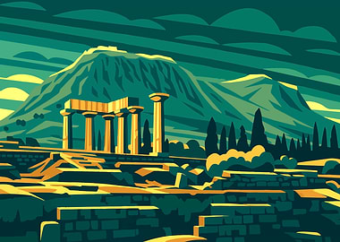 orinth – Stylized Art Deco Illustration of Ancient Ruins