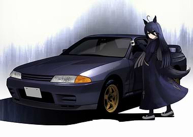 Anime Girl with Nissan Skyline R32