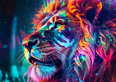 Colorful Lion Portrait