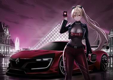 Anime Girl with Car in Paris