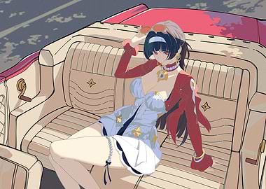 Astra Yao in a vintage car