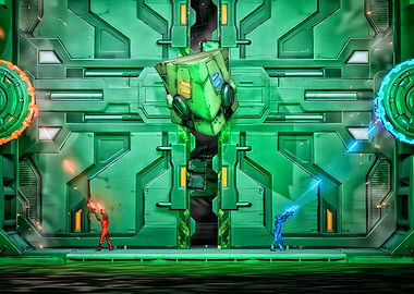 Futuristic Battle Scene with Cube