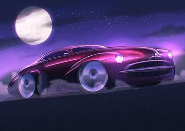 Retro Car Under Moonlight