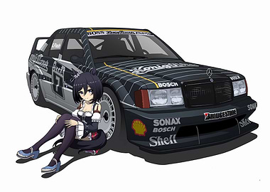 Anime Girl with Mer Racing Car