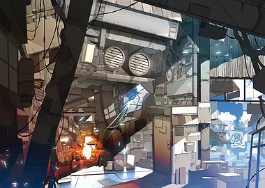 Urban Industrial Alleyway Digital Art