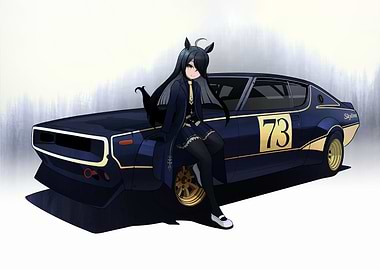 Anime Girl with Skyline Race Car